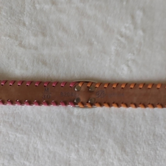 Brighton White Leather Belt Whipstitched‎ with various colors silver hard S/M - Picture 8 of 9